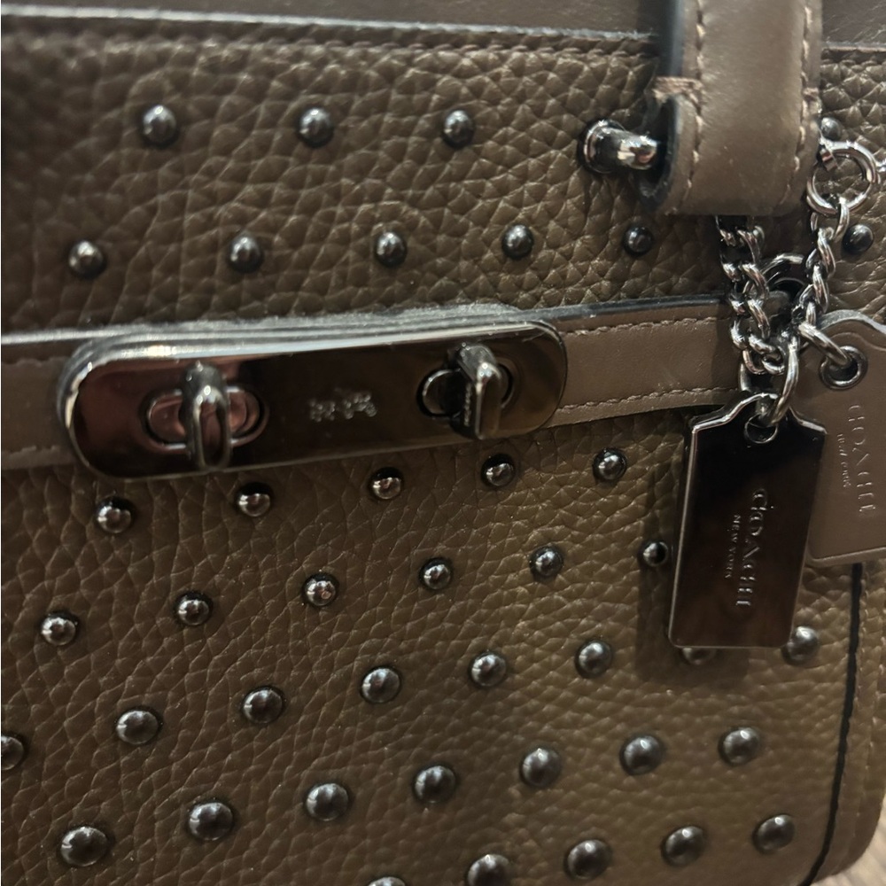 Coach Taupe Studded Leather Satchel - Picture 3 of 4